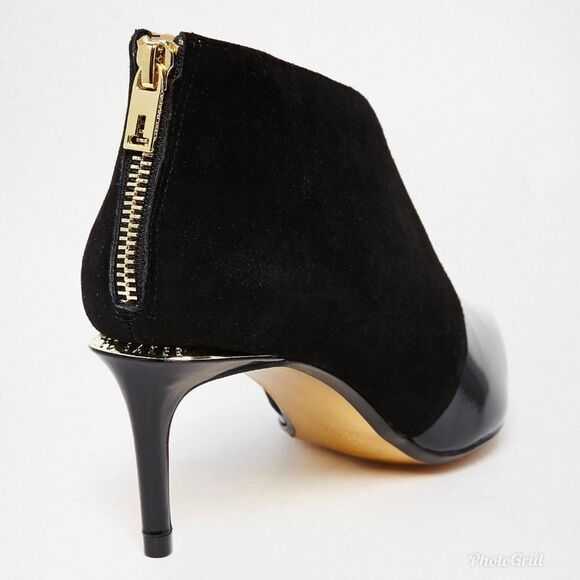 Ted Baker Hainns Suede Leather and Gold Heeled Pointed Toe Ankle Shoe Boots - Picture 4 of 16